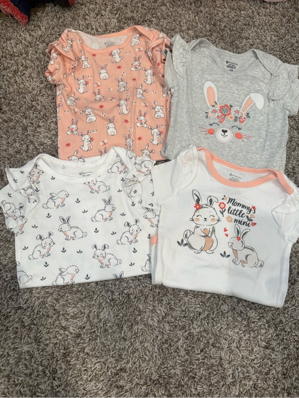 Baby Bunny Short-Sleeve Pajama Top Set - Pink, Gray, White
